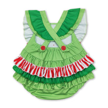 Load image into Gallery viewer, Flutter sleeves heart green face baby girls Christmas romper