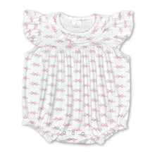 Load image into Gallery viewer, Flutter sleeves pink bow baby girls romper