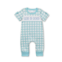 Load image into Gallery viewer, Short sleeves god is good plaid baby boys romper