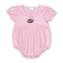 Load image into Gallery viewer, Short sleeves pink football baby girls romper