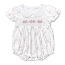 Load image into Gallery viewer, Pink bow short sleeves baby girls romper