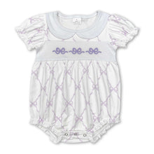 Load image into Gallery viewer, Purple bow short sleeves baby girls romper