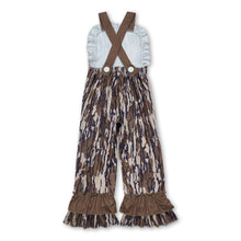 Load image into Gallery viewer, Ruffle straps camo baby girls hunting overalls