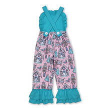 Load image into Gallery viewer, Aqua ruffle Christmas tree king ballet baby girls overalls