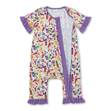 Load image into Gallery viewer, Purple ruffle crawfish baby girls Mardi Gras zipper romper