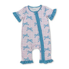 Load image into Gallery viewer, Pink plaid bow short sleeves baby girls zipper romper