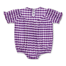 Load image into Gallery viewer, Purple plaid pelican alligator crawfish girls mardi gras romper