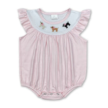 Load image into Gallery viewer, Pink flutter sleeves dog print baby girls romper