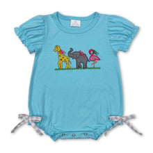 Load image into Gallery viewer, Short sleeves giraffe elephant flamingo baby girl romper