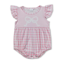 Load image into Gallery viewer, Pink flutter sleeves plaid bow baby girls romper