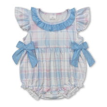 Load image into Gallery viewer, Pink light blue plaid flutter sleeves baby girls romper