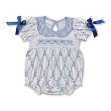 Load image into Gallery viewer, Short sleeves light blue bow floral baby girls summer romper