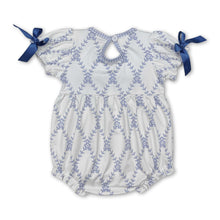 Load image into Gallery viewer, Short sleeves light blue bow floral baby girls summer romper