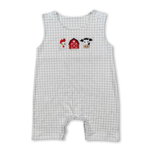 Load image into Gallery viewer, Plaid sleeveless chicken cow farm baby boy romper
