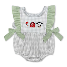 Load image into Gallery viewer, Plaid chicken cow farm baby girls romper