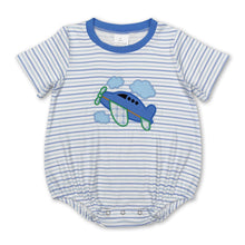 Load image into Gallery viewer, Short sleeves stripe airplane baby boy romper