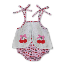 Load image into Gallery viewer, Straps stripe cherry baby girls summer romper
