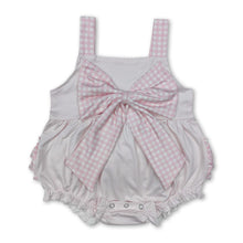 Load image into Gallery viewer, Pink plaid bow polka dots baby girls ruffle romper