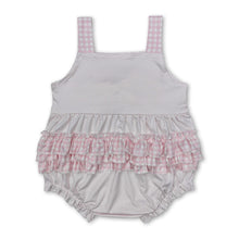 Load image into Gallery viewer, Pink plaid bow polka dots baby girls ruffle romper