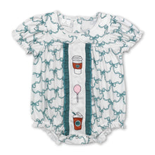 Load image into Gallery viewer, Short sleeves green bow lollipop baby girls romper