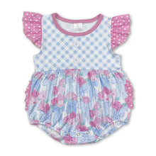 Load image into Gallery viewer, Flutter sleeves floral bow plaid baby girls romper