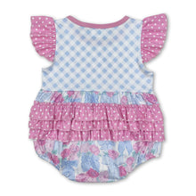 Load image into Gallery viewer, Flutter sleeves floral bow plaid baby girls romper
