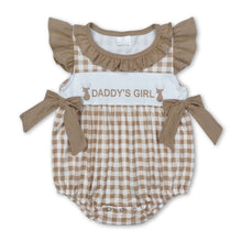 Load image into Gallery viewer, Khaki plaid flutter sleeves daddy's girl deer baby romper