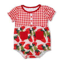 Load image into Gallery viewer, Red plaid short sleeves strawberry baby girls romper