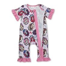 Load image into Gallery viewer, Pink ruffle short sleeves bow princess baby girls zipper romper
