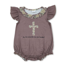 Load image into Gallery viewer, Flutter sleeves camo cross baby girls Easter romper
