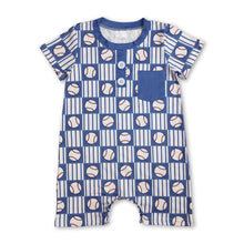 Load image into Gallery viewer, Short sleeves pocket stripe baseball baby boy romper