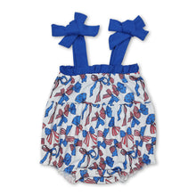 Load image into Gallery viewer, Straps stars stripe bow baby girls 4th of july romper