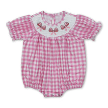 Load image into Gallery viewer, Short sleeves pink bow baby girls summer romper