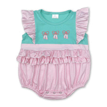 Load image into Gallery viewer, Pink stripe flutter sleeves dance shoes baby girls romper