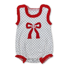 Load image into Gallery viewer, Sleeveless polka dots baseball bow baby girls romper