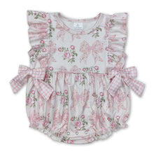 Load image into Gallery viewer, Flutter sleeves floral plaid bow baby girls romper
