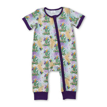 Load image into Gallery viewer, Short sleeves alligator baby kids Mardi Gras zipper romper