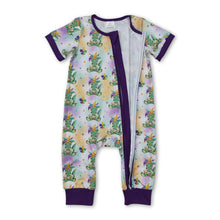 Load image into Gallery viewer, Short sleeves alligator baby kids Mardi Gras zipper romper