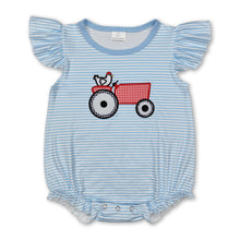 Load image into Gallery viewer, Flutter sleeves stripe chicken tractor baby girl farm romper