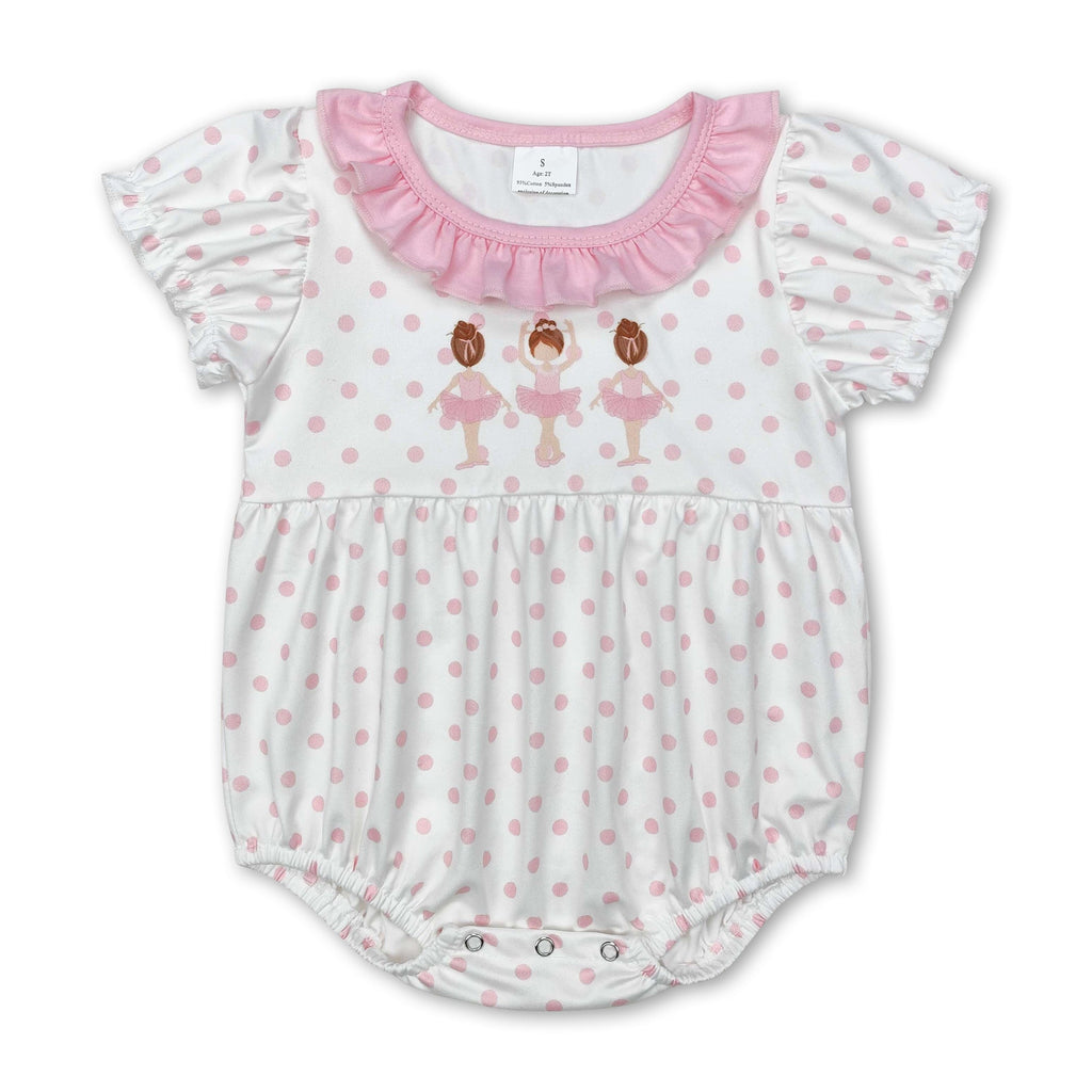 Pink polka dots short sleeves dance baby girls romper
