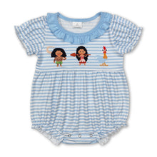 Load image into Gallery viewer, Light blue stripe princess chicken baby girls romper