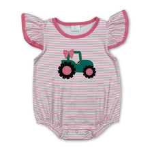 Load image into Gallery viewer, Flutter sleeves pink stripe tractor baby girl romper