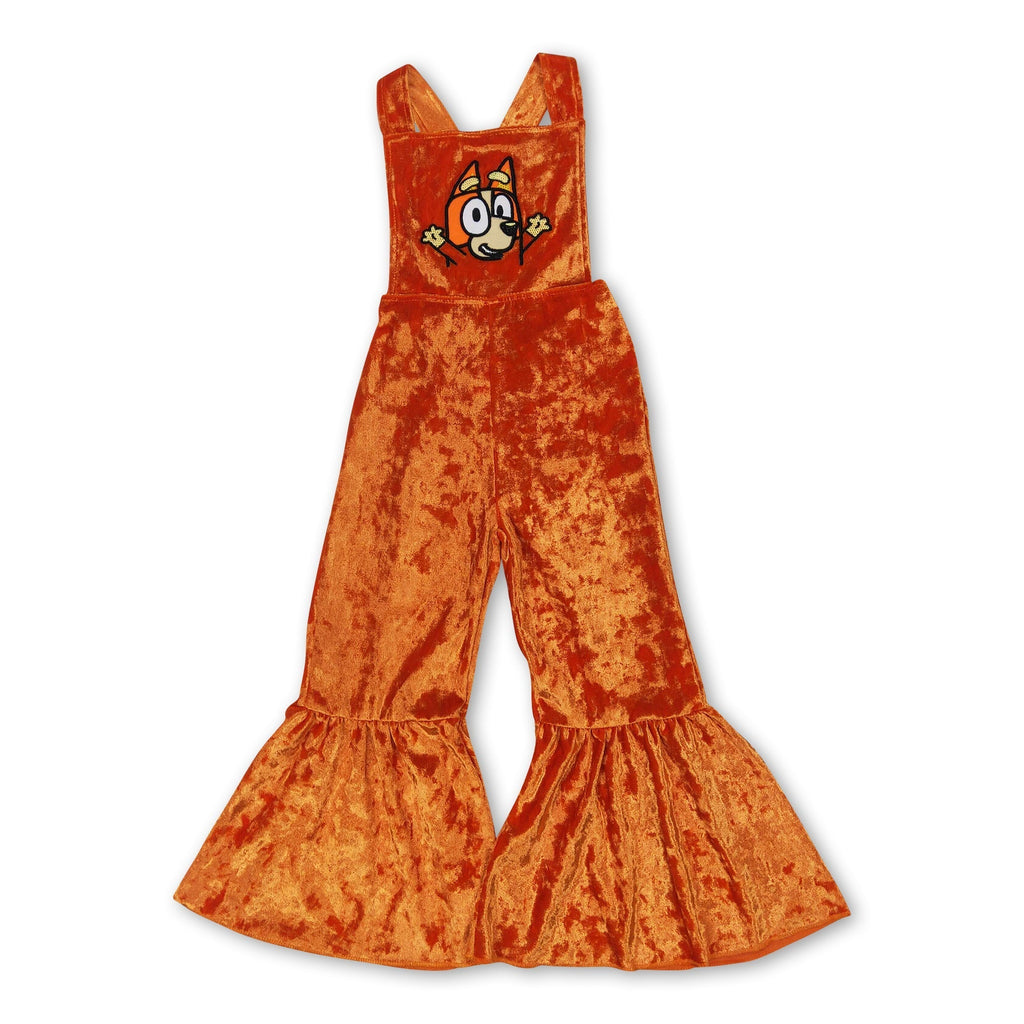 Straps yellow dog velvet baby girls jumpsuit