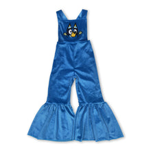 Load image into Gallery viewer, Straps blue dog velvet baby girls jumpsuit