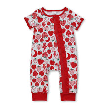 Load image into Gallery viewer, Short sleeves strawberry baby girls zipper romper