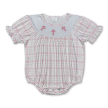 Load image into Gallery viewer, Short sleeves cross plaid baby girls Easter romper