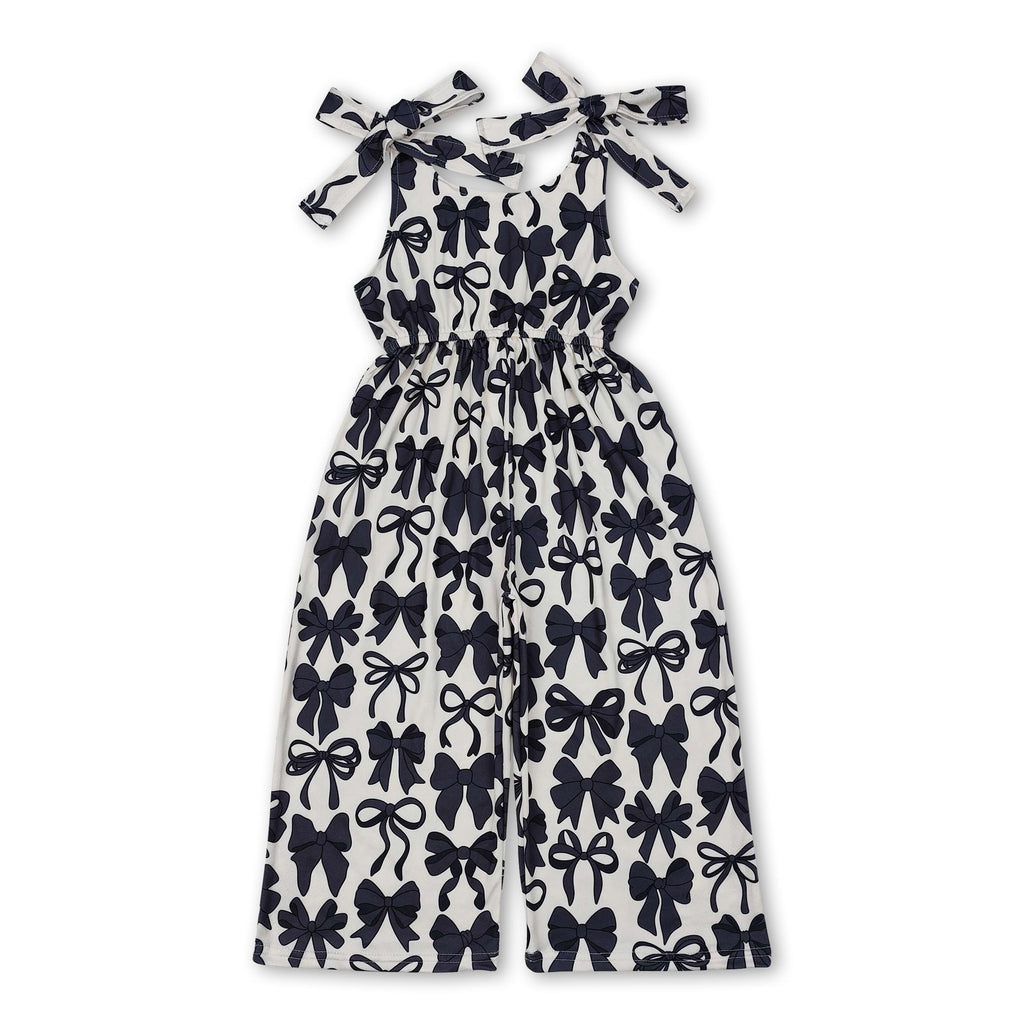 Straps black bow kids girls summer jumpsuit