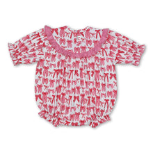 Load image into Gallery viewer, Short sleeves Mama's bestie smocked bow baby girls romper