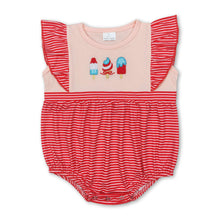 Load image into Gallery viewer, Red stripe popsicle baby girls summer romper