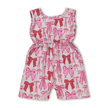 Load image into Gallery viewer, Pink short sleeves bow pocket girls summer jumpsuit